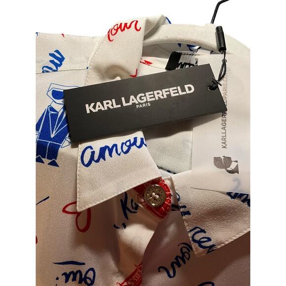 Karl Lagerfeld Paris Shirt Eiffel Tower Roll Sleeves Button Up  Size Large - Picture 6 of 6
